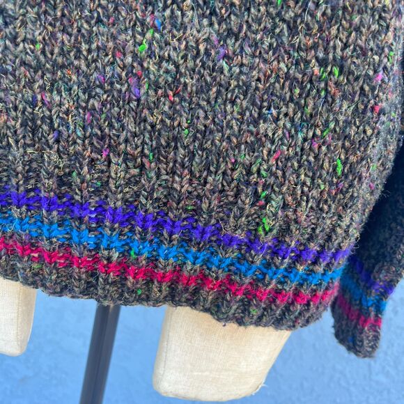 Retro Geometric Sweater Oversized Chunky knit Rainbow Aztec S/M - Picture 4 of 10